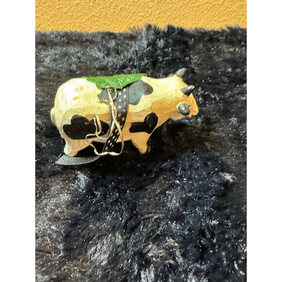 Wooden Cow Figurine "No Tipping" Rustic Farmhouse Decor Christmas Ornament - Picture 3 of 6